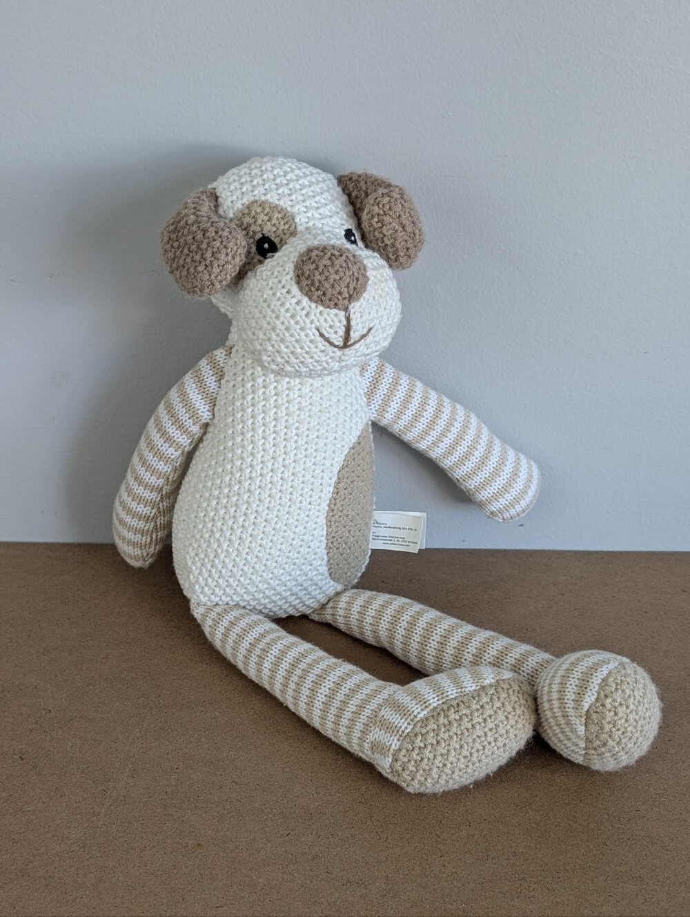 Wilberry Plush Dog Toy, Knit Stuffed Animal Beige & Brown